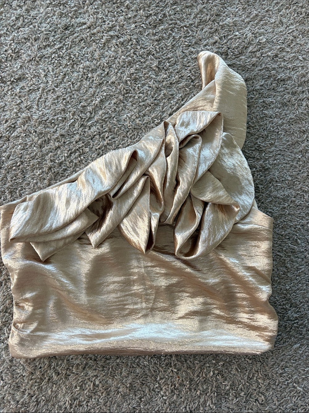 She+ Sky NWT One-Shoulder Ruffle Metallic Crop Top - Champagne